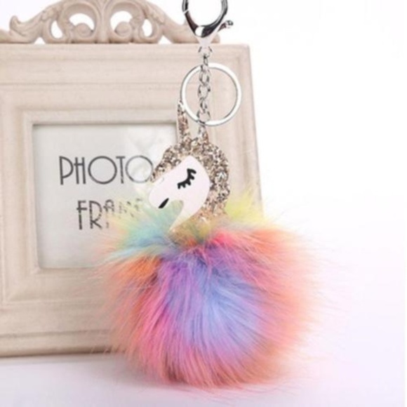 Accessories - Gold Sparkle Unicorn Fluffy Key Chain Bag Charm